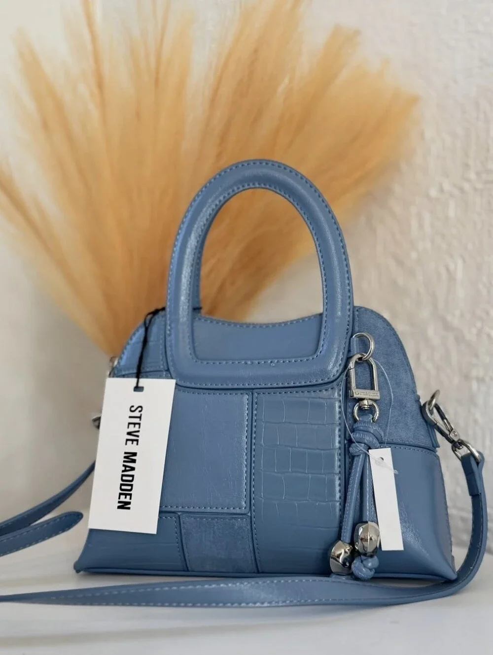 Steve Madden Blue Patchwork Mini Satchel